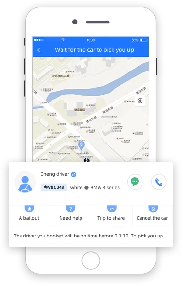 Customer app showing the assigned driver's details while the driver approaches