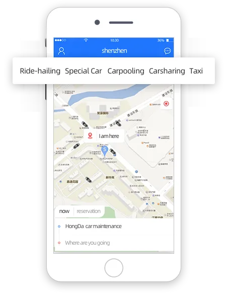 Passenger home screen with map and service choices