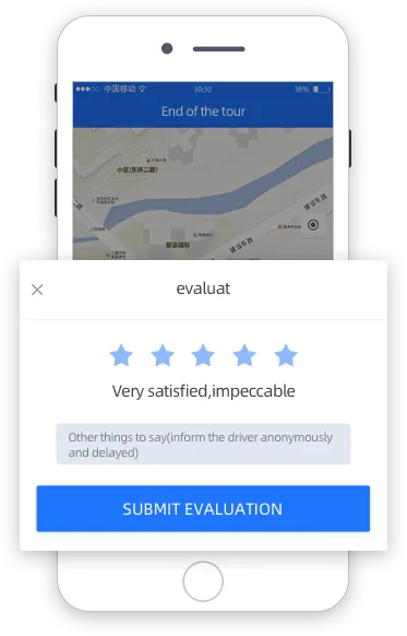 Five-star rating and feedback screen after the trip